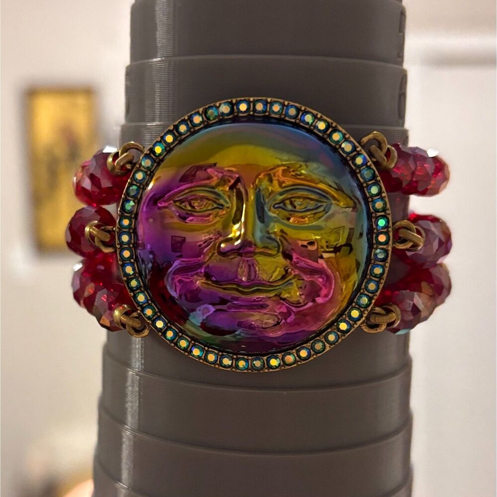 Kirks Folly Rare Seaview Moon Bracelet Red AB Crystal Vintage Signed